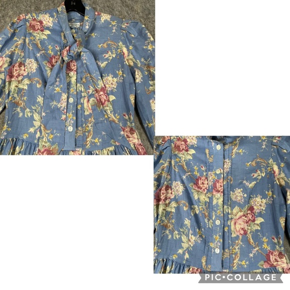 Laura Ashley Cottagecore Romantic Feminine Prairie Floral Cotton Wool Dress Sz 8 - Picture 6 of 16